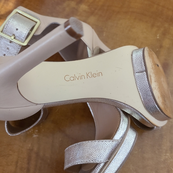 Calvin Klein Stiletto Ankle Strap Gold Beige Sexy! - Picture 5 of 12